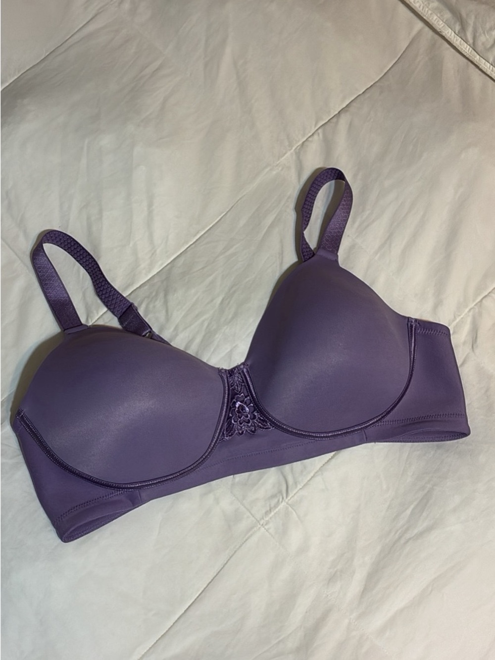 Vanity Fair Purple Smooth Molded Bra with Floral Accent